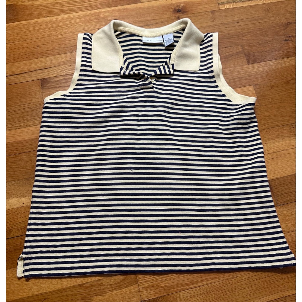 Croft & Barrow Womens XL Sleeveless Polo Shirt‎ Navy Cream Striped Cotton Top